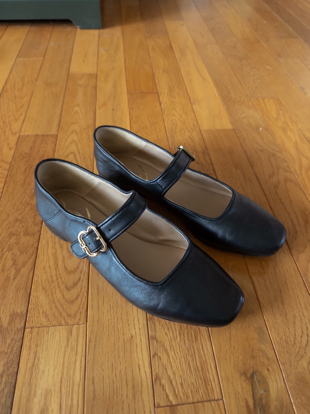 Sam Edelman Black Mary Jane Flats with Gold Buckle